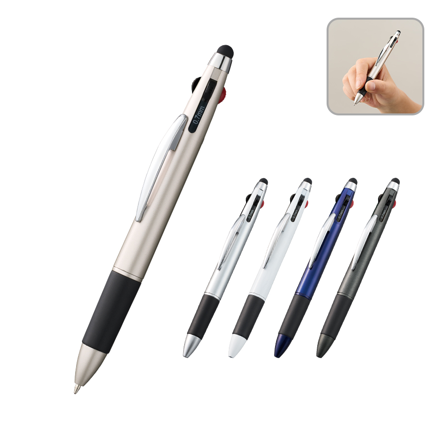 タッチペン付3色+1色スリムペン（再生ABS）（本体カラー：5色）