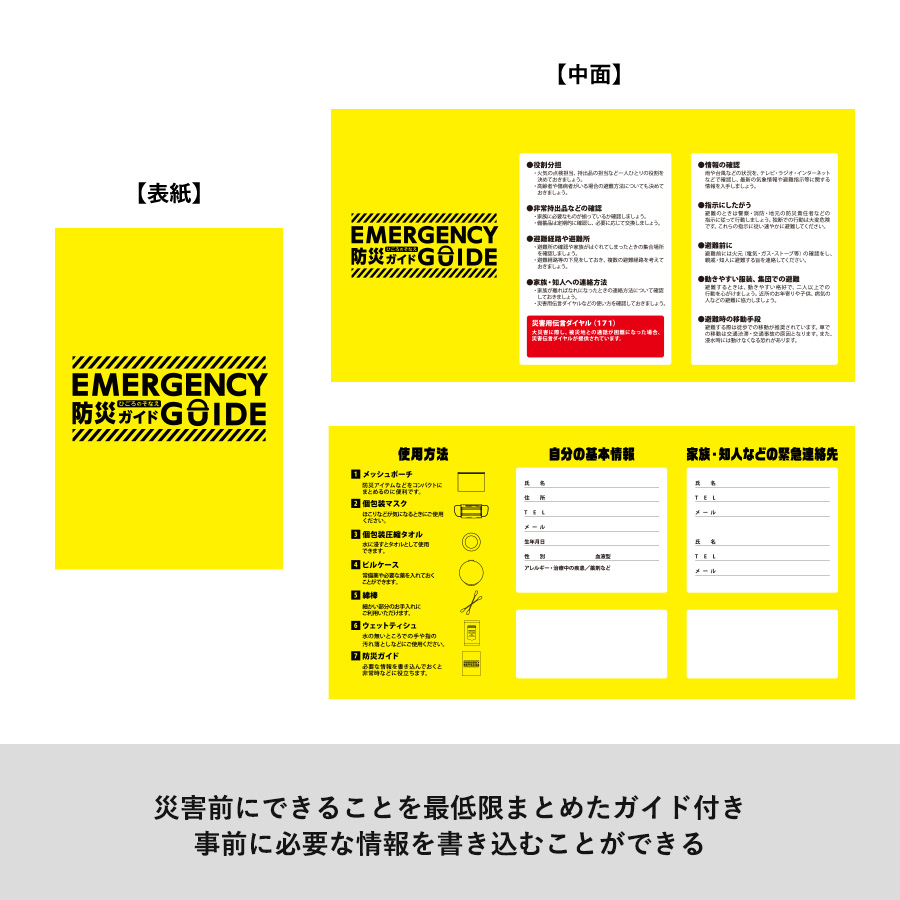 防災緊急7点セット　メッシュポーチタイプ　ネイビー