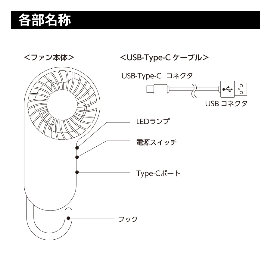コンパクトハンディUSBファン（リン酸鉄使用）