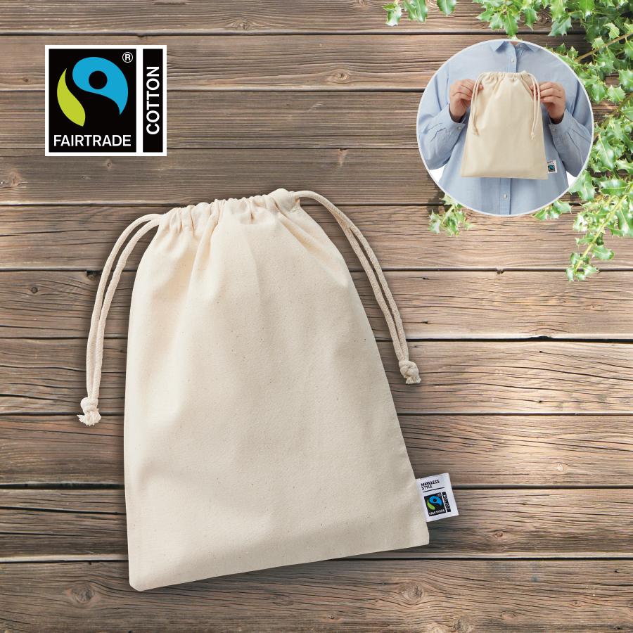 TF-0006-008フェアトレードコットン巾着（M） ナチュラル