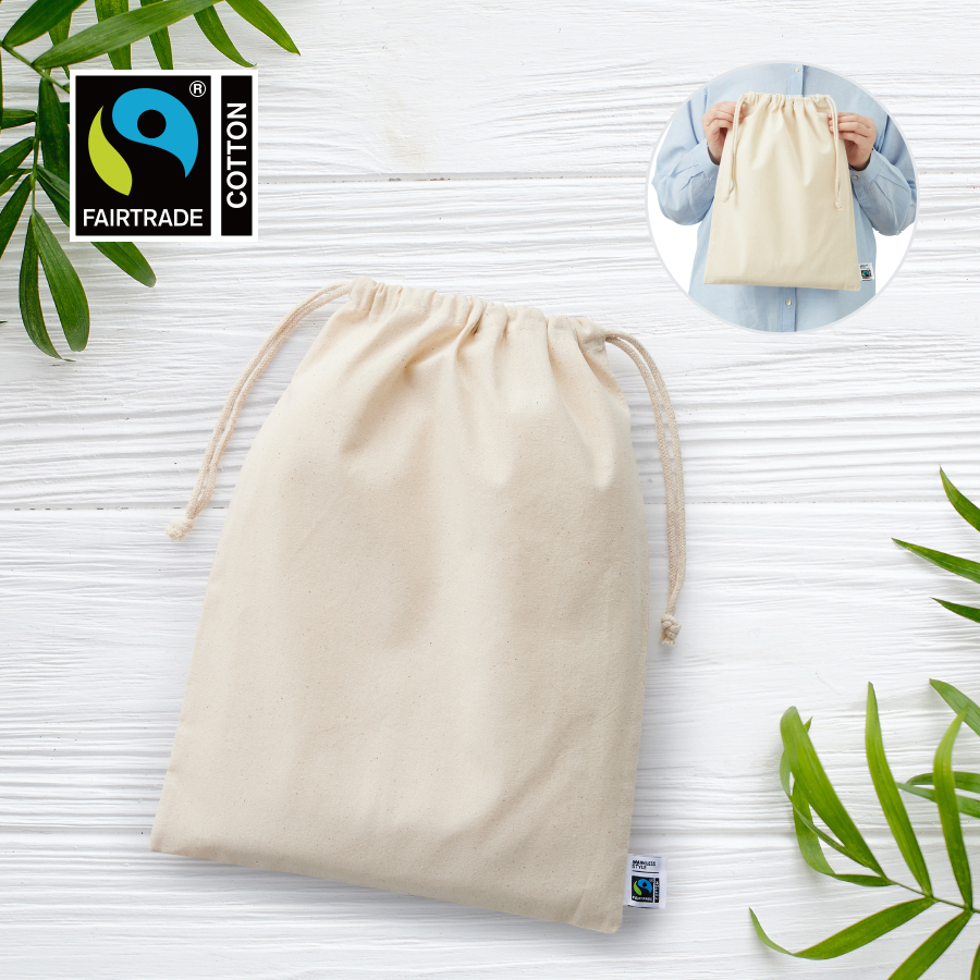 TF-0007-008フェアトレードコットン巾着（L） ナチュラル