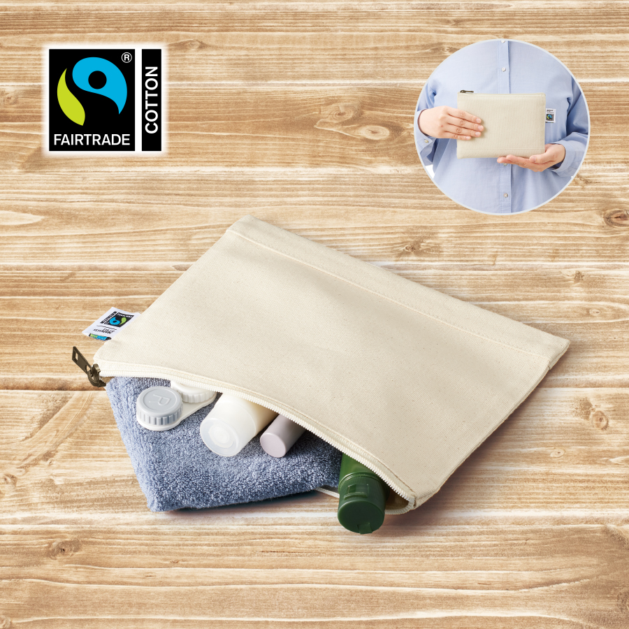 フェアトレードコットンキャンバスフラットポーチ（S）ナチュラル