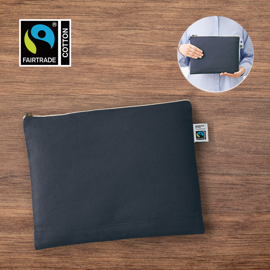 TF-0010フェアトレードコットンキャンバスフラットポーチ（L）