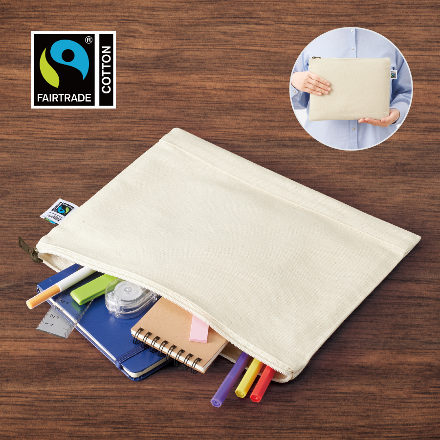 フェアトレードコットンキャンバスフラットポーチ