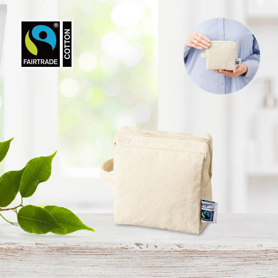 TF-0013-008フェアトレードコットンキャンバスファスナーポーチ（S）　ナチュラル