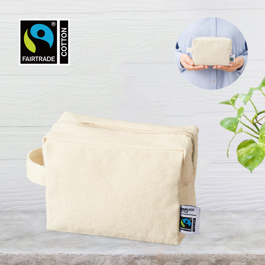フェアトレードコットンキャンバスファスナーポーチ(M)ナチュラル