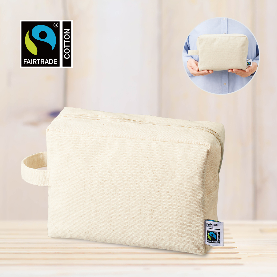 フェアトレードコットンキャンバスファスナーポーチ（L）ナチュラル
