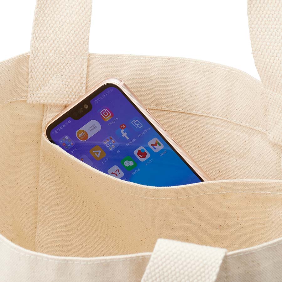 【アウトレット】フェアトレードコットンキャンバストート（S） 内ポケット　ナチュラル