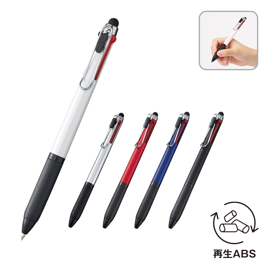 TF-0151タッチペン付メタルクリップ３色ボールペン（再生ABS）