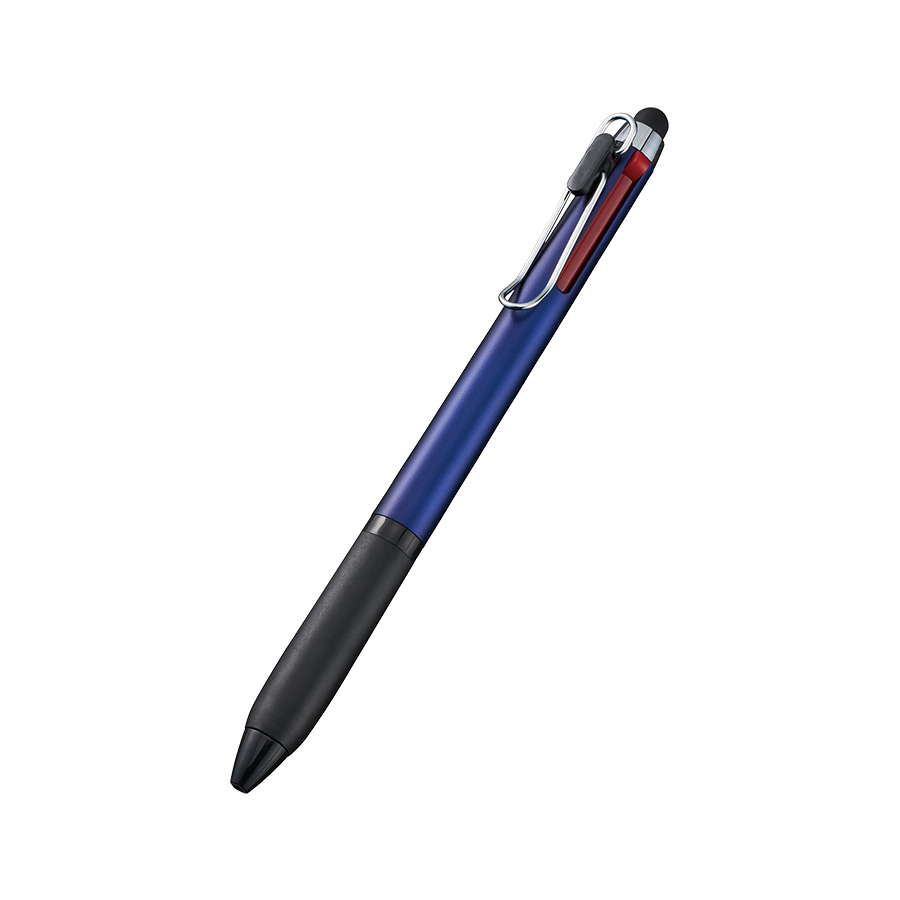 タッチペン付メタルクリップ３色ボールペン（再生ABS）