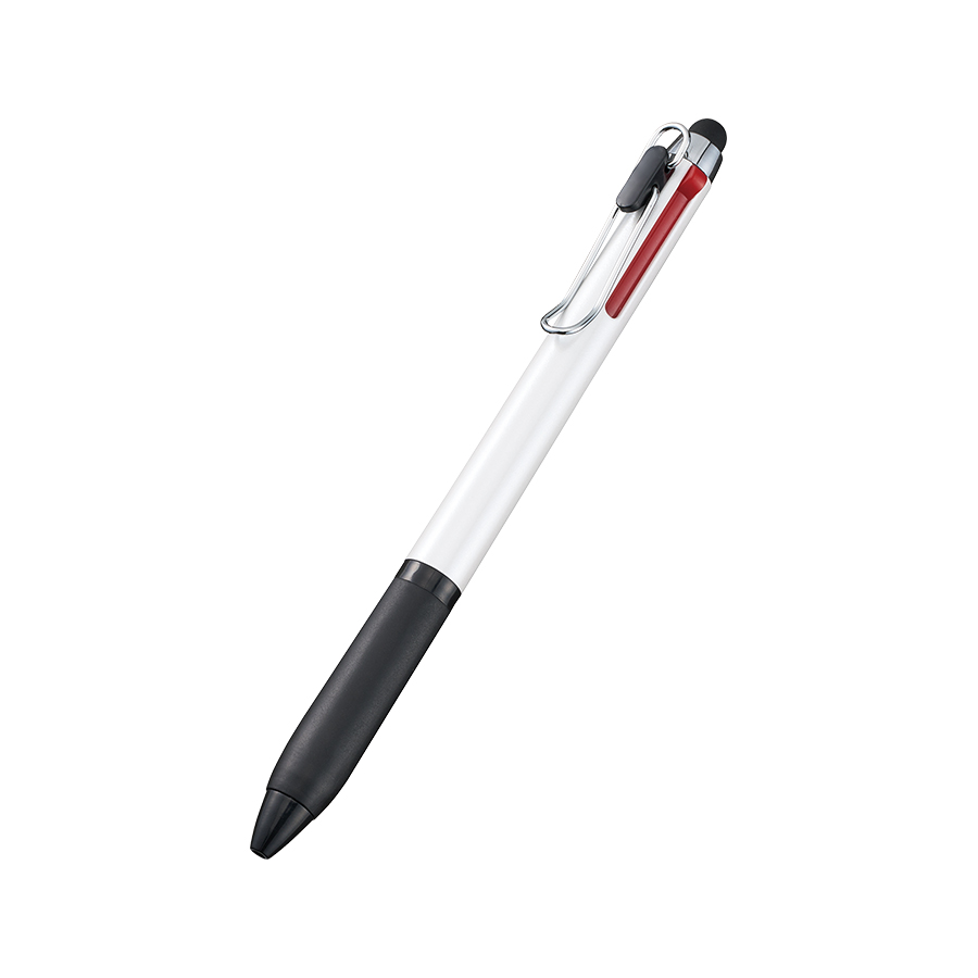 タッチペン付メタルクリップ３色ボールペン（再生ABS）