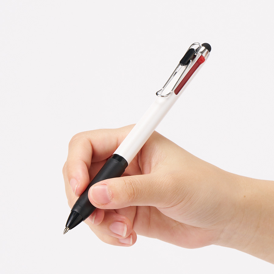 タッチペン付メタルクリップ３色ボールペン（再生ABS）