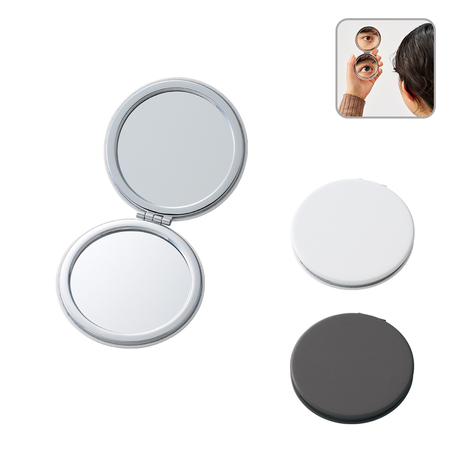 TM-0075全面印刷できる合皮コンパクトミラー　ラウンド（両面対応）