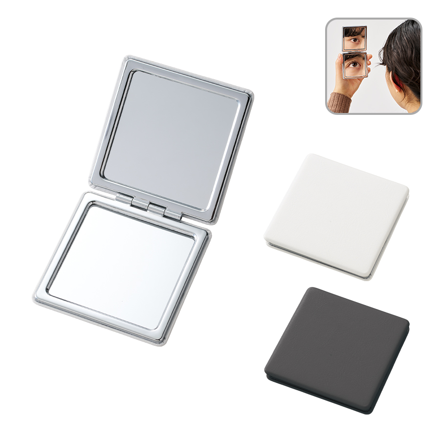 TM-0076全面印刷できる合皮コンパクトミラー　スクエア（両面対応）