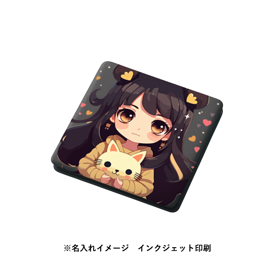 全面印刷できる合皮コンパクトミラー　スクエア（両面対応）