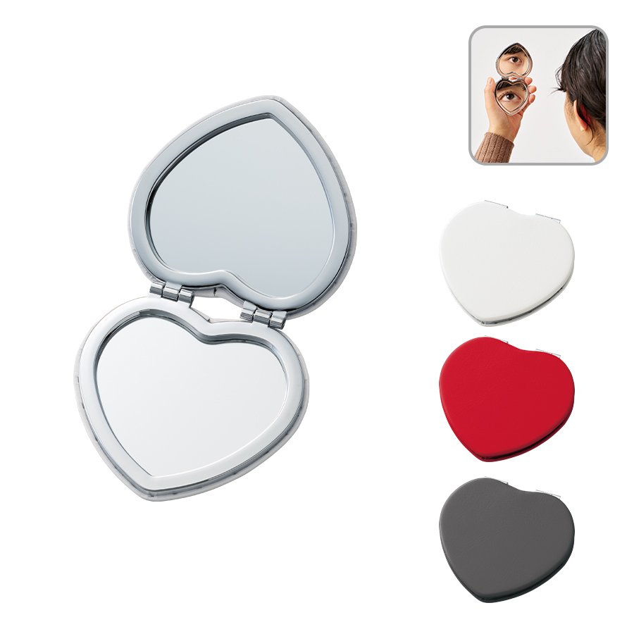 TM-0077全面印刷できる合皮コンパクトミラー　ハート