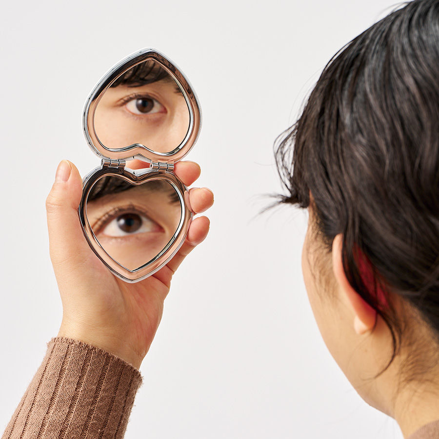 全面印刷できる合皮コンパクトミラー　ハート