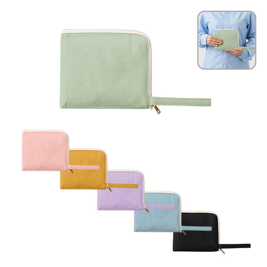 キャンバスL字ファスナーフラットポーチ