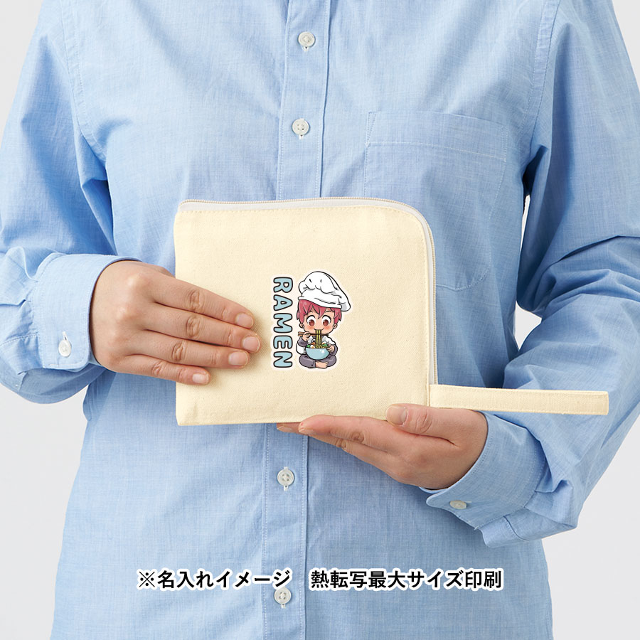 キャンバスL字ファスナーフラットポーチ（S）　ナチュラル