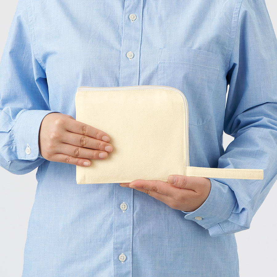 キャンバスL字ファスナーフラットポーチ（S）　ナチュラル