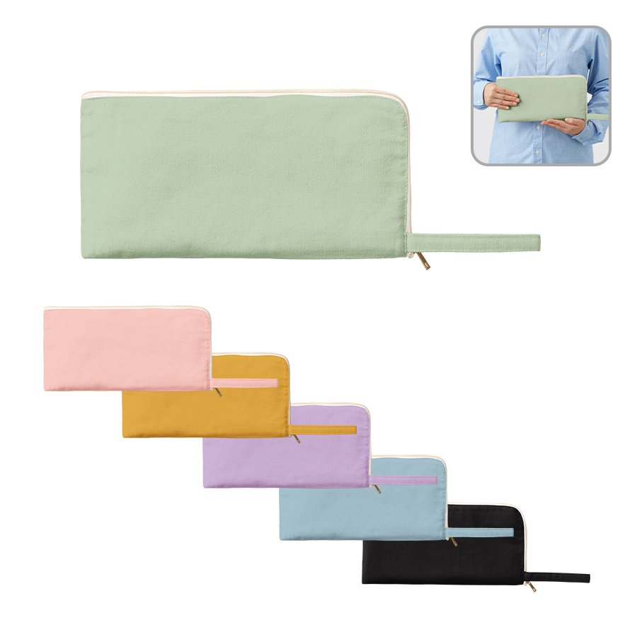キャンバスL字ファスナーフラットポーチ（サイズ：S～M、カラー：7色）