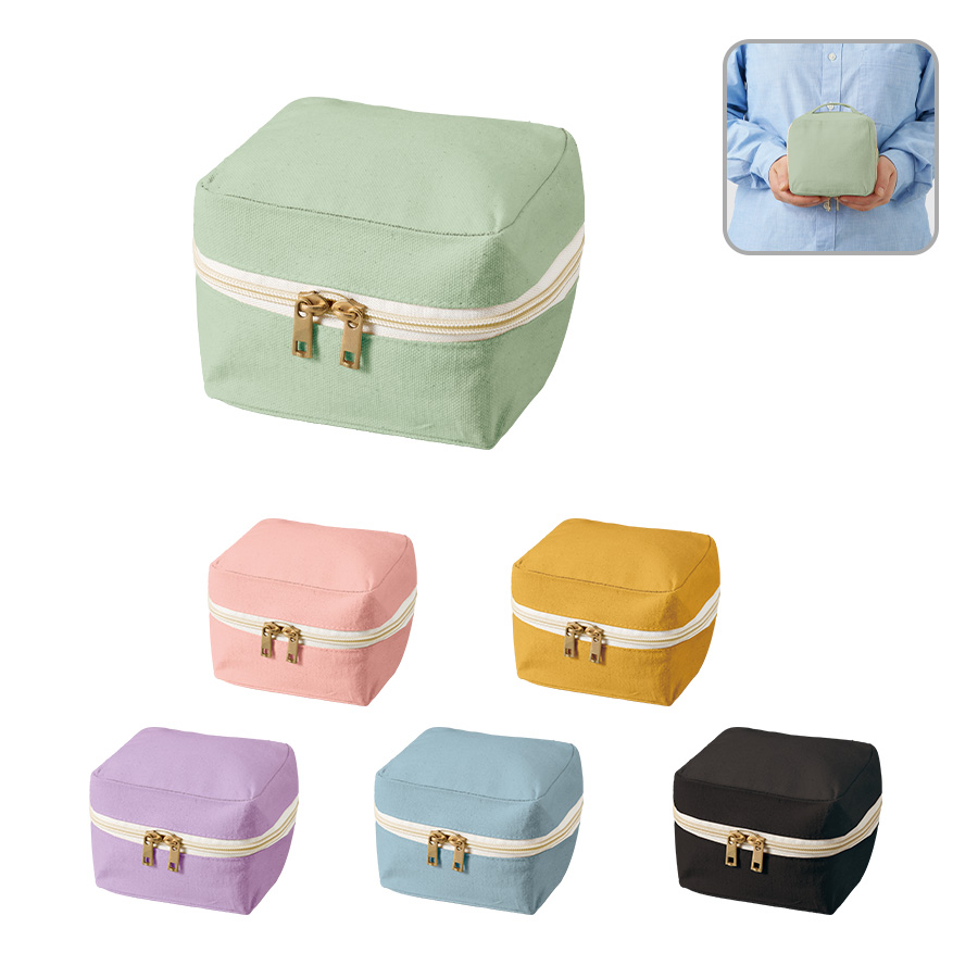 キャンバススクエアファスナーポーチ（サイズ：S～M、カラー：7色）