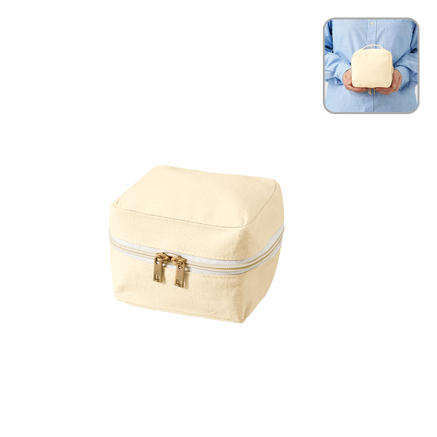 TP-0009-008キャンバススクエアファスナーポーチ（S）　ナチュラル