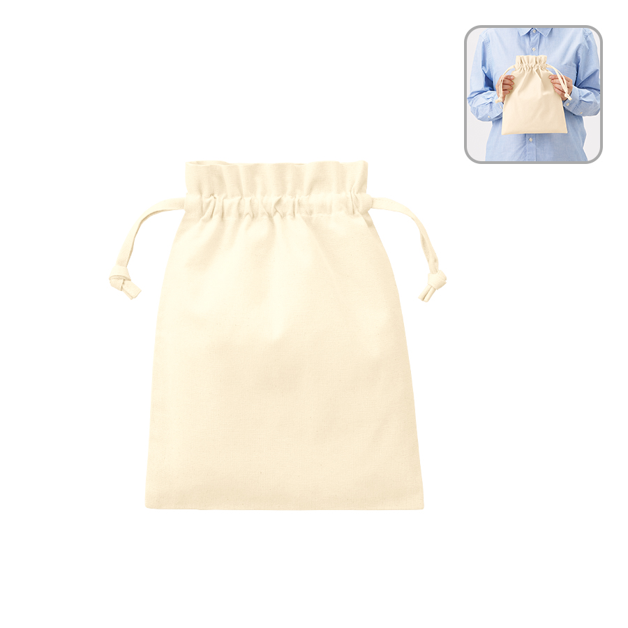 TP-0014-008厚手コットンフリル巾着（M）　ナチュラル