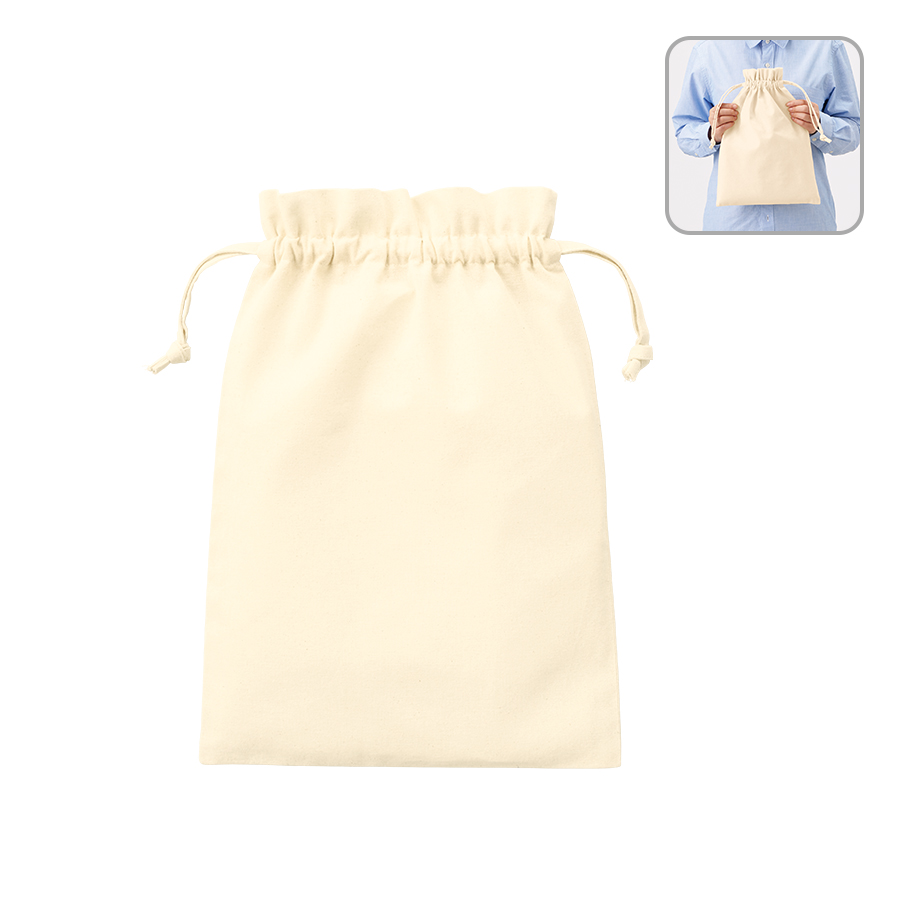 TP-0015-008厚手コットンフリル巾着（L）　ナチュラル