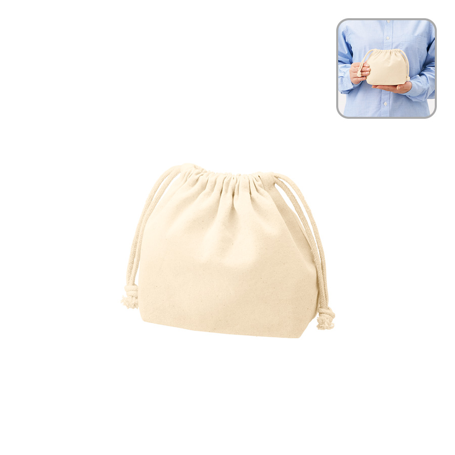 TP-0016-008厚手コットンポーチ巾着（S）　ナチュラル