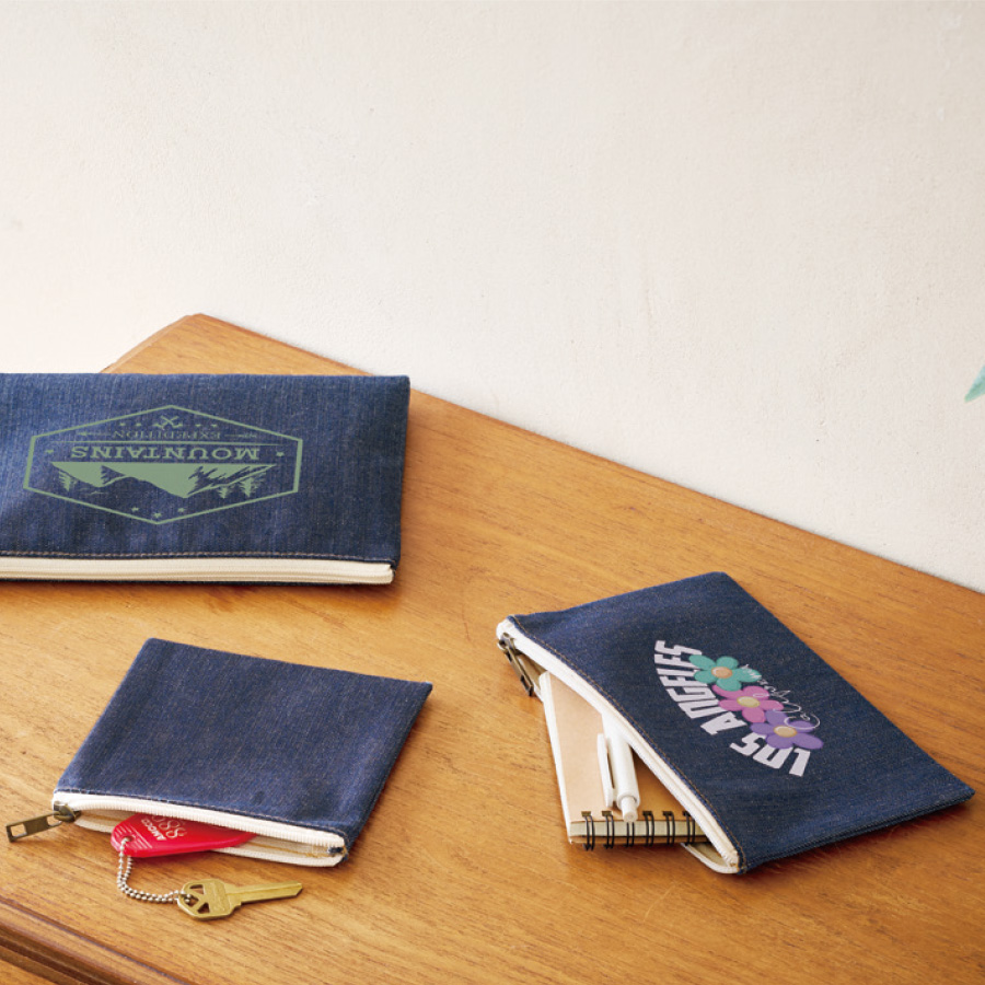 デニムフラットポーチ（S）　インディゴ