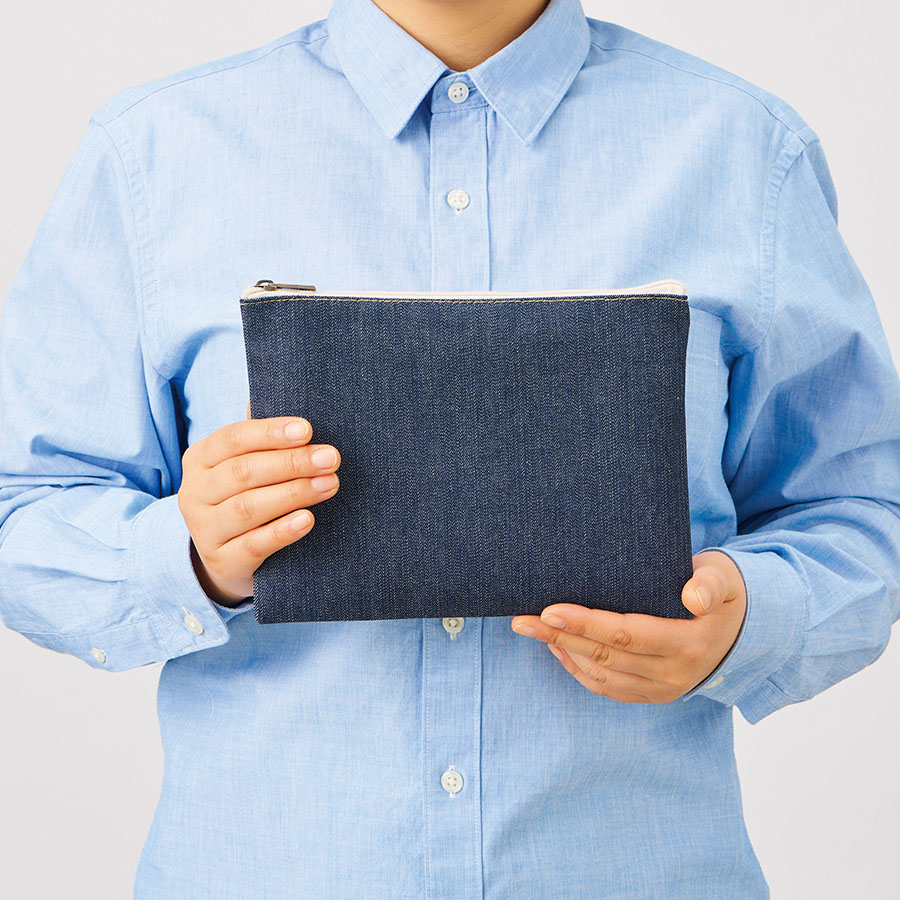デニムフラットポーチ（M）　インディゴ