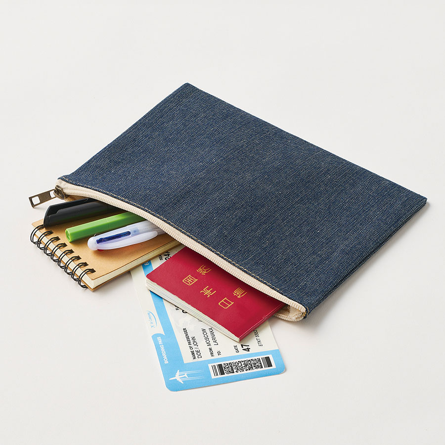 デニムフラットポーチ（M）　インディゴ