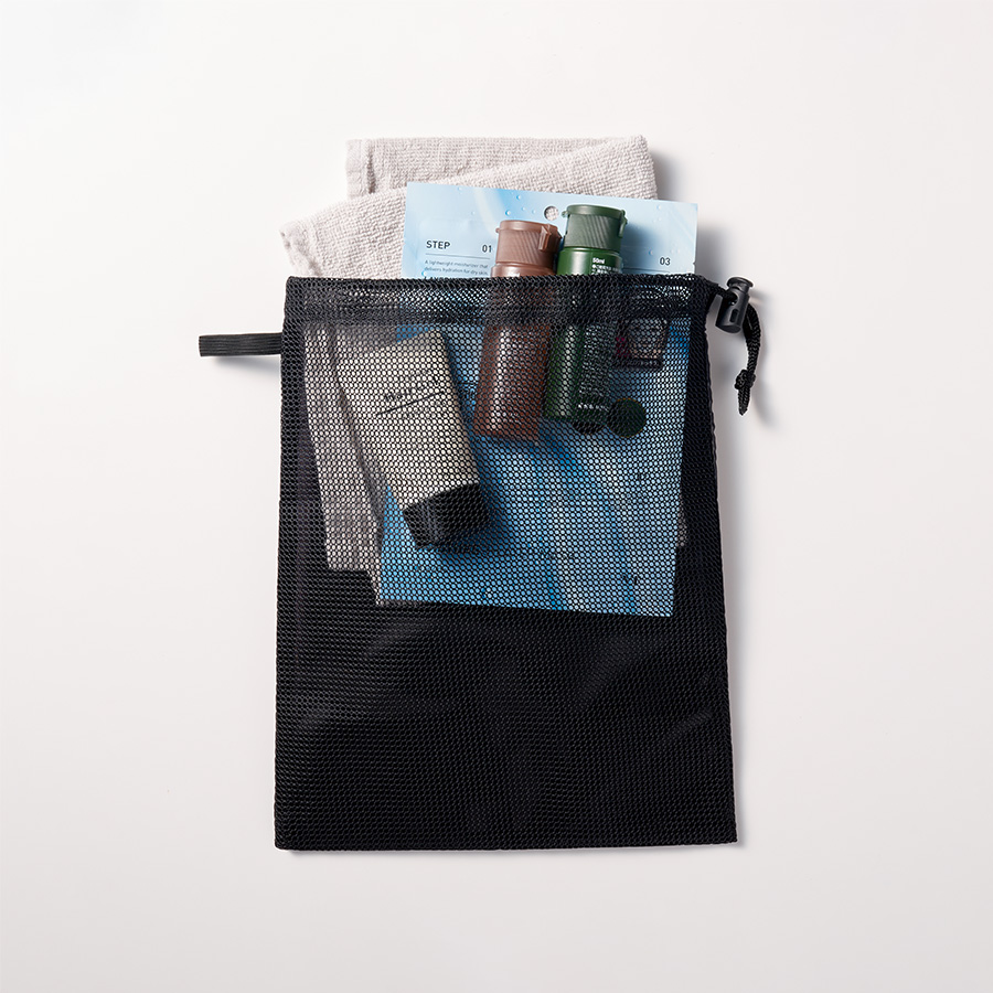 メッシュポリ巾着（M）　ブラック