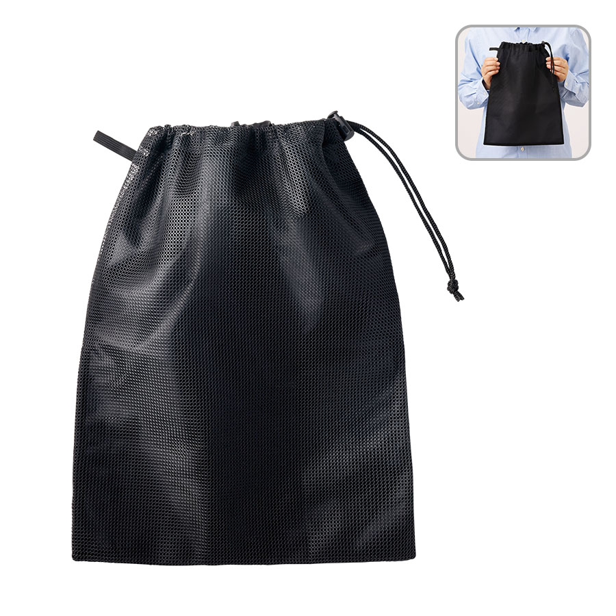 TP-0047-009メッシュポリ巾着（L）　ブラック