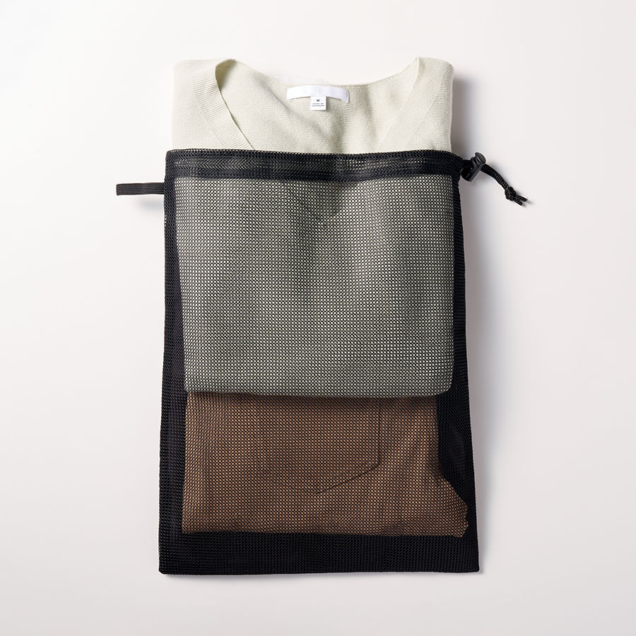 メッシュポリ巾着（L）　ブラック