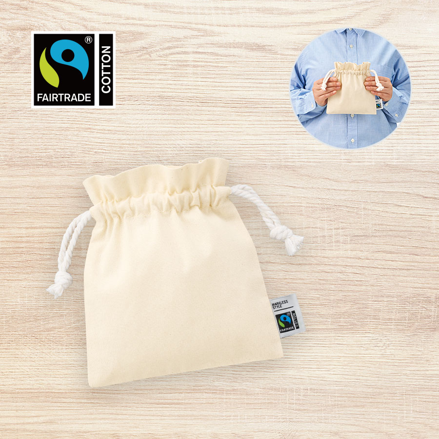 TP-0048-008フェアトレードコットンフリル巾着（S）　ナチュラル