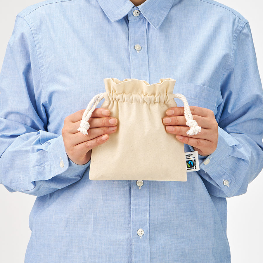 フェアトレードコットンフリル巾着（S）　ナチュラル