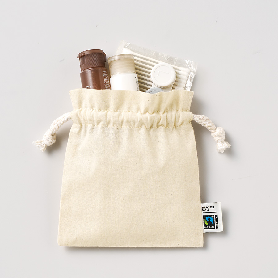 フェアトレードコットンフリル巾着（S）　ナチュラル