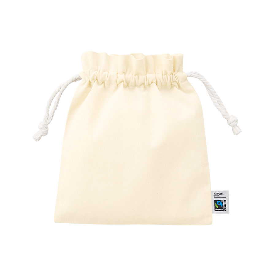 フェアトレードコットンフリル巾着（M）　ナチュラル