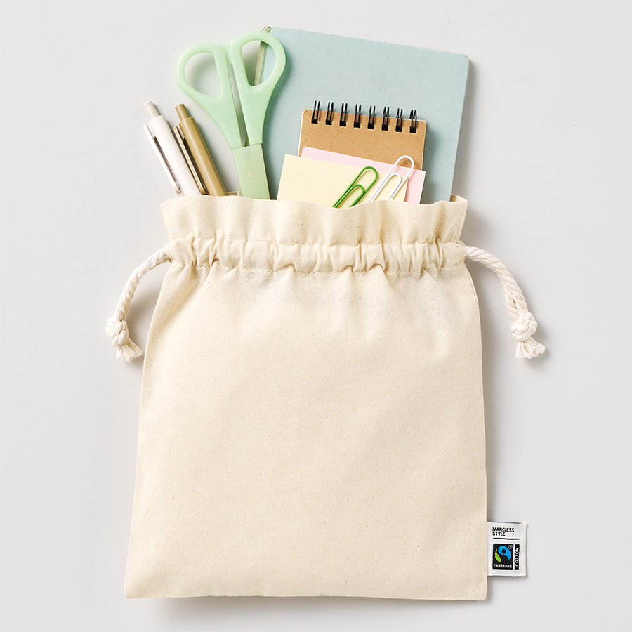 フェアトレードコットンフリル巾着（M）　ナチュラル
