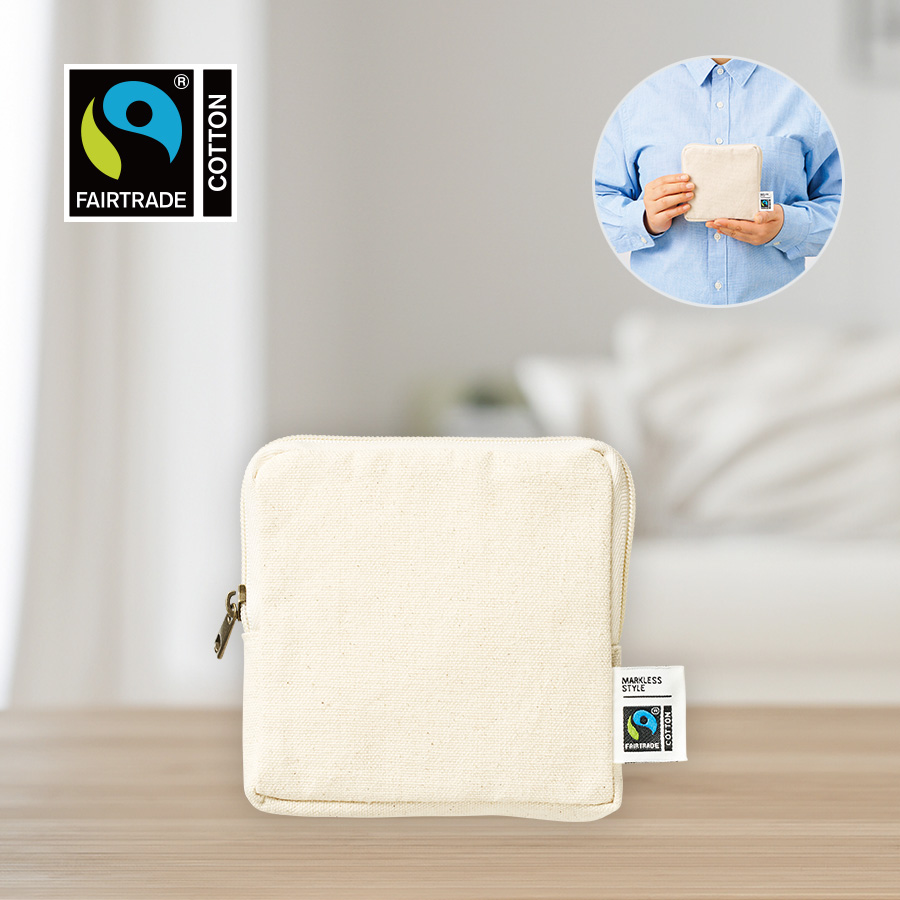 TP-0050-008フェアトレードコットンスリムスクエアポーチ（S）　ナチュラル