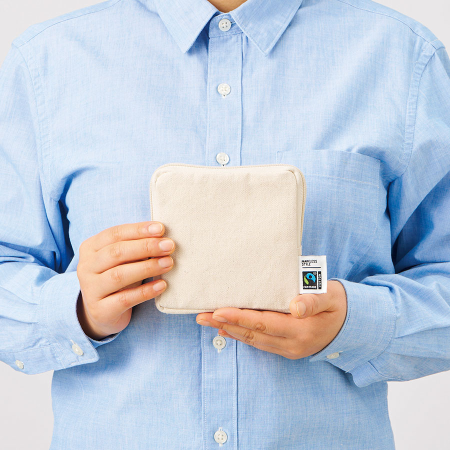 フェアトレードコットンスリムスクエアポーチ（S）　ナチュラル