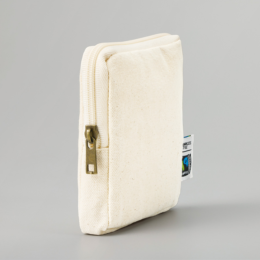 フェアトレードコットンスリムスクエアポーチ（S）　ナチュラル