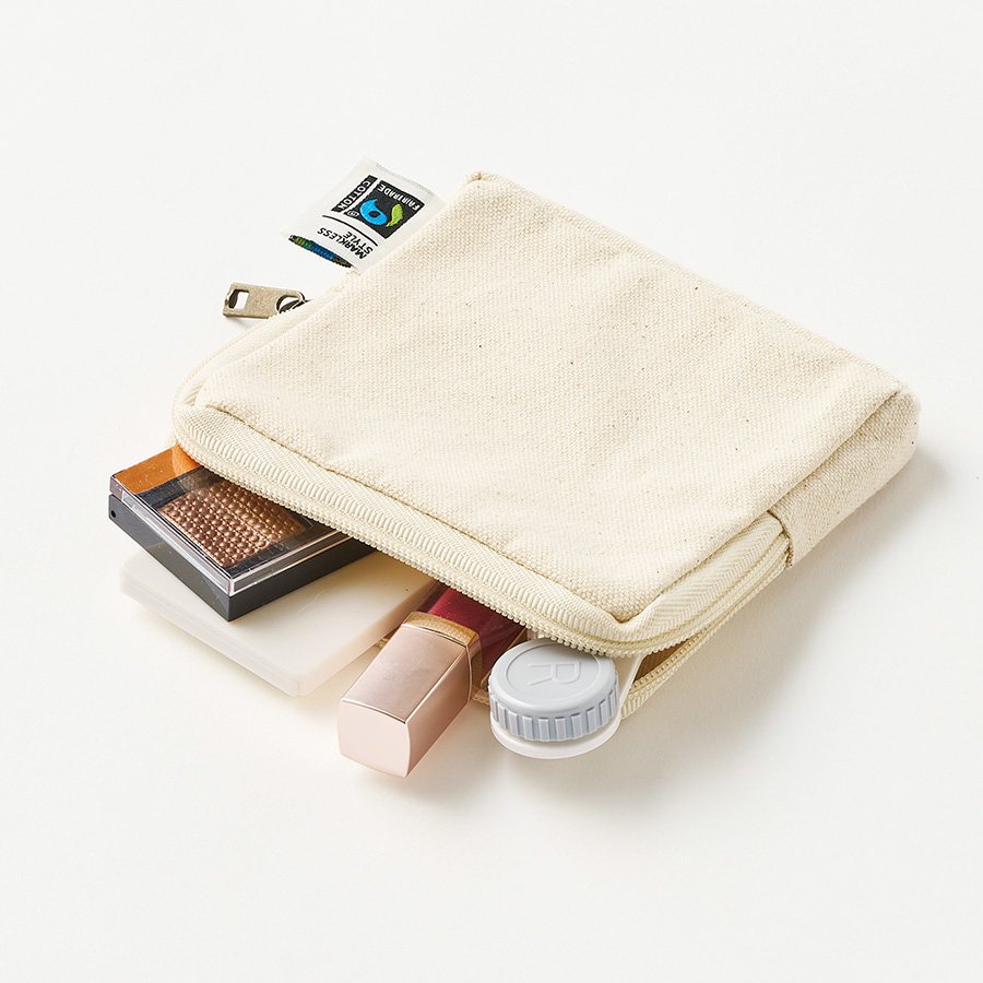 フェアトレードコットンスリムスクエアポーチ（S）　ナチュラル