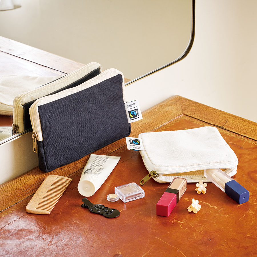 フェアトレードコットンスリムスクエアポーチ（S）　ナチュラル