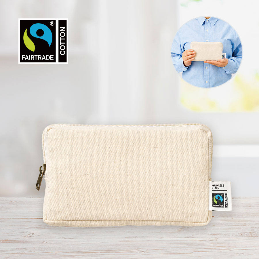 TP-0051-008フェアトレードコットンスリムスクエアポーチ（M）　ナチュラル