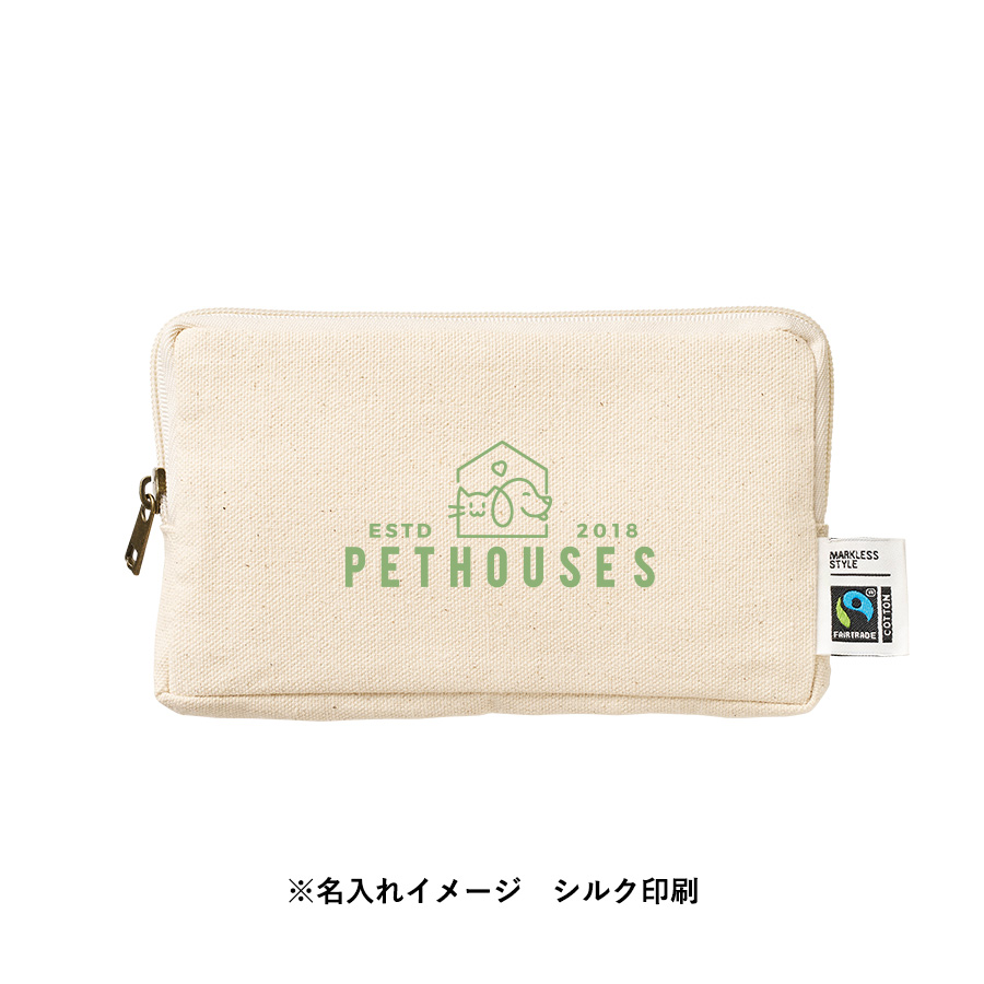 フェアトレードコットンスリムスクエアポーチ（M）　ナチュラル