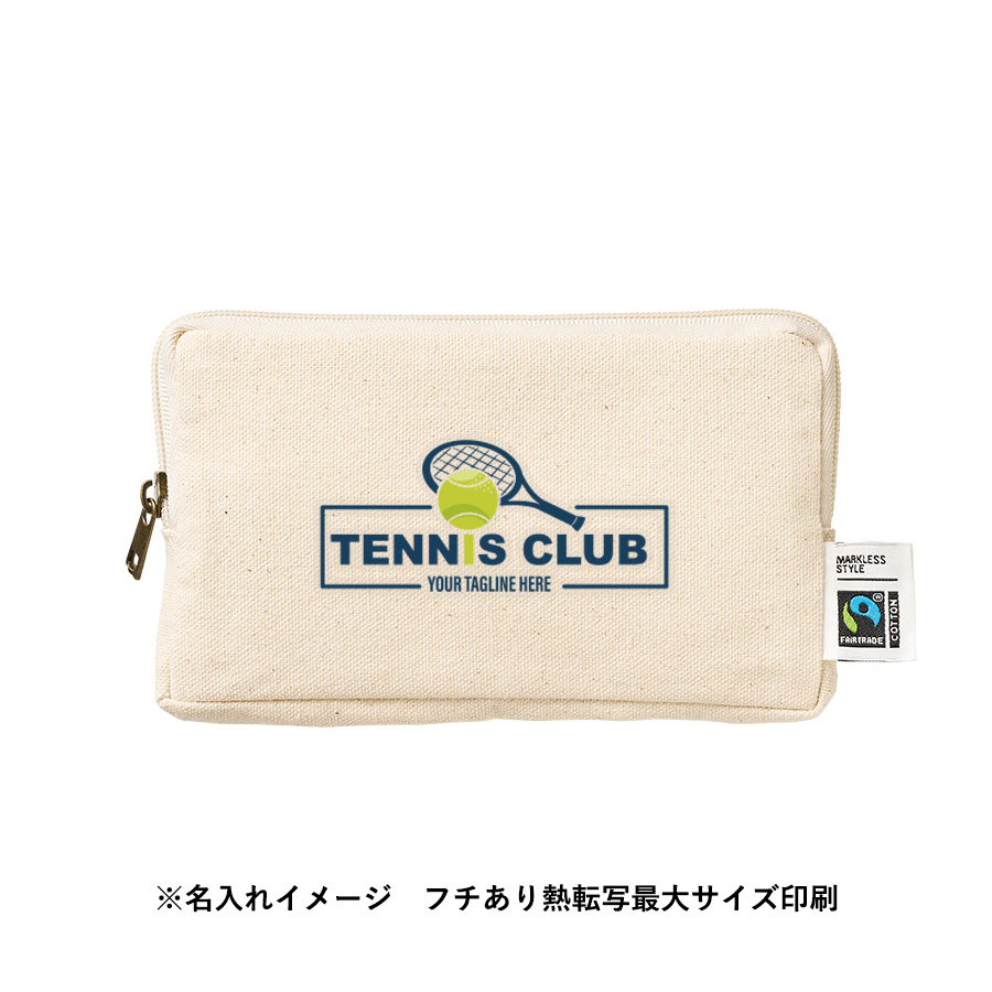フェアトレードコットンスリムスクエアポーチ（M）　ナチュラル