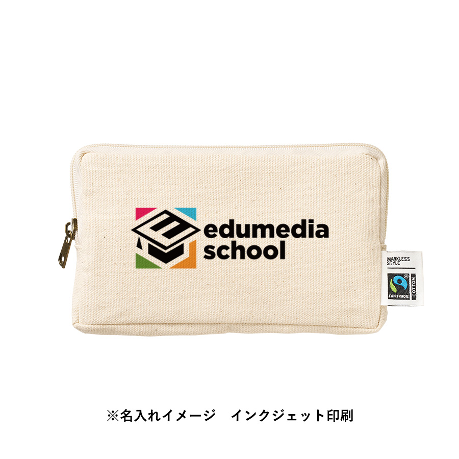 フェアトレードコットンスリムスクエアポーチ（M）　ナチュラル